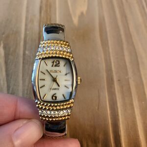 Elgin Bangle Watch White Dial, Two Tone, Bracelet, New Battery